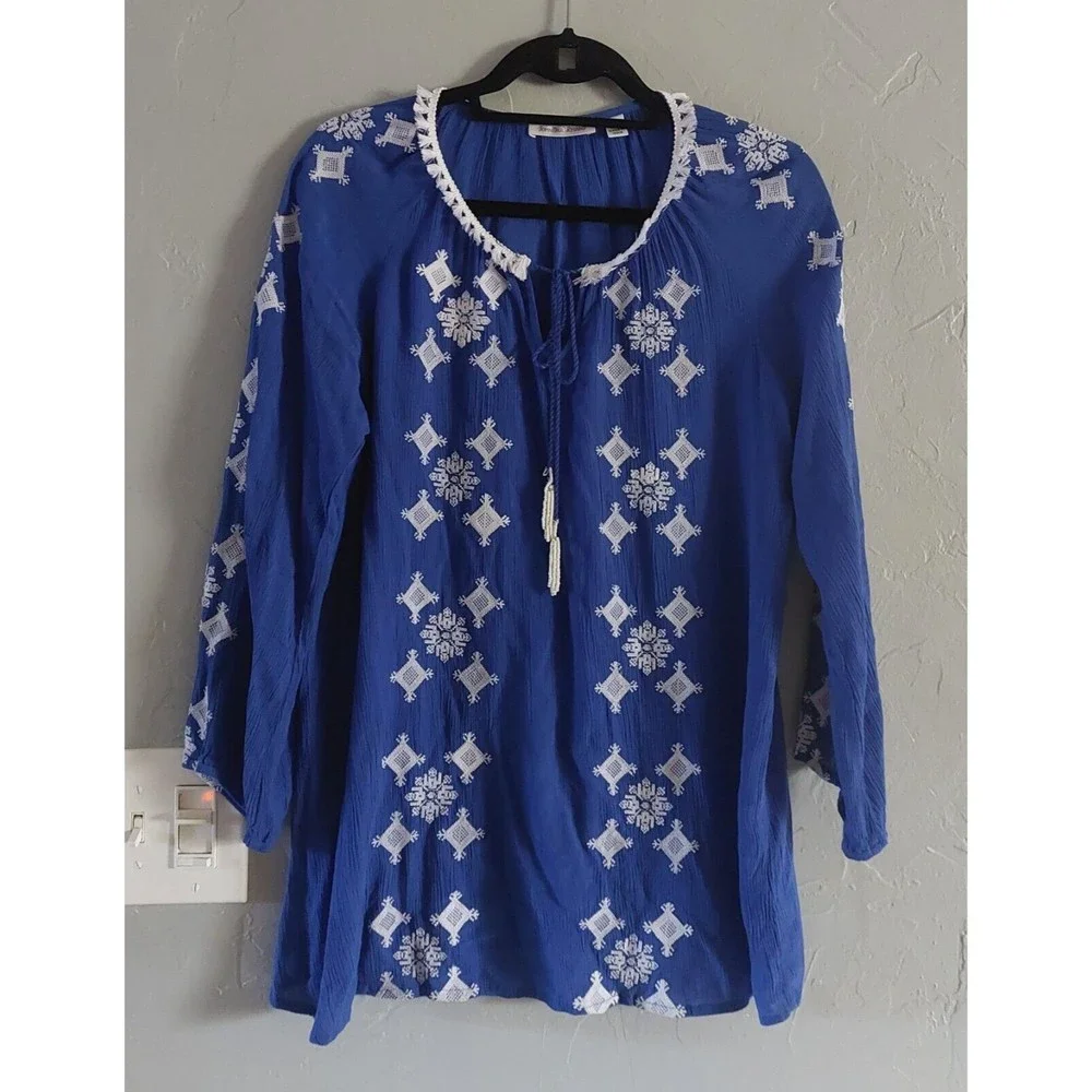 John Paul Richard Tops Tunic Womens S, Embroidery, 18.5 Inch Of Armp To Armp - Picture 1 of 7